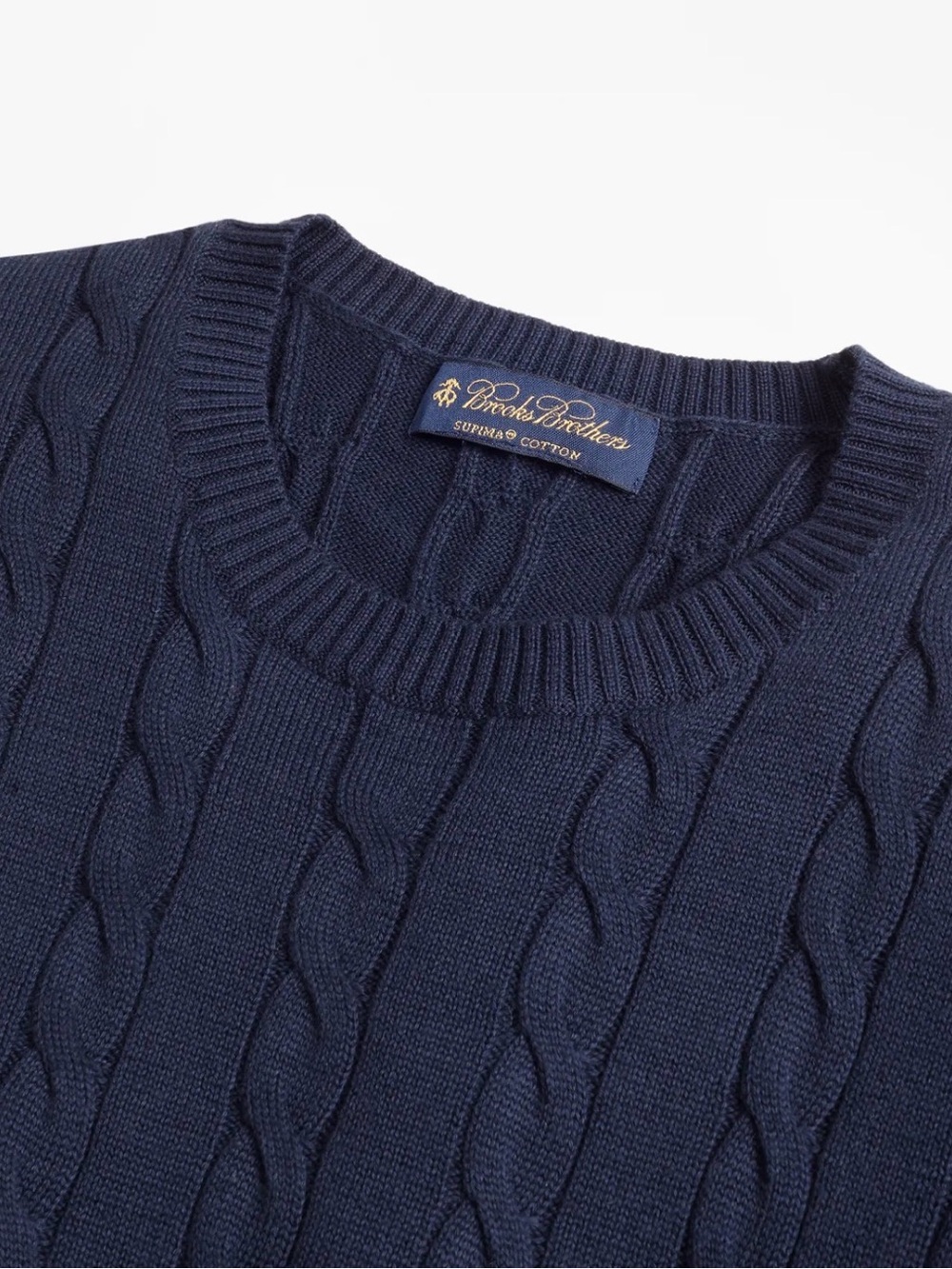Brooks Brothers Navy Supima Cotton Cable-Knit Crewneck Sweater - Picture 2 of 9
